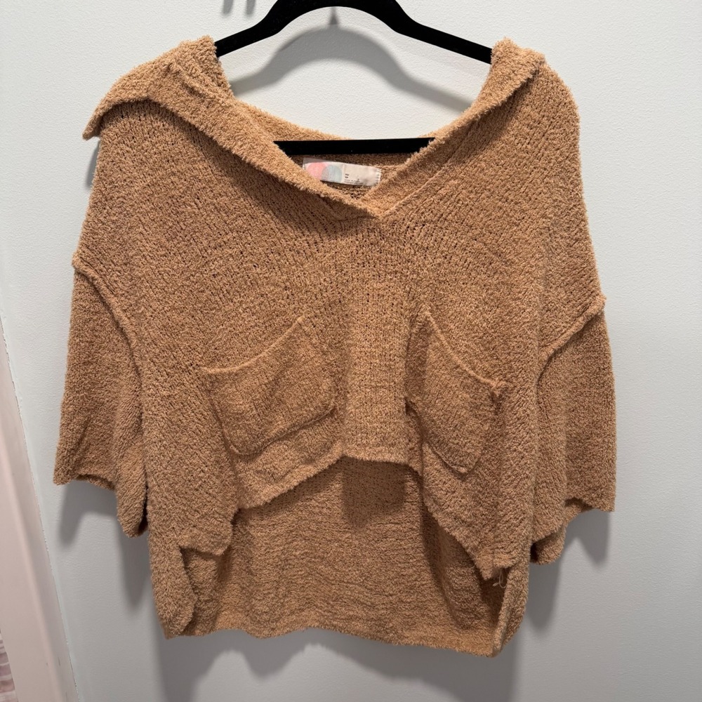Free People FP Beach Sweater Tan XS Boho Oversized Casual Loungewear